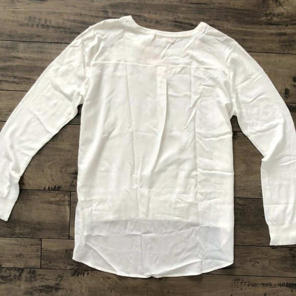 One A Blouse White Chiffon Keyhole Sweater Long - Picture 7 of 8